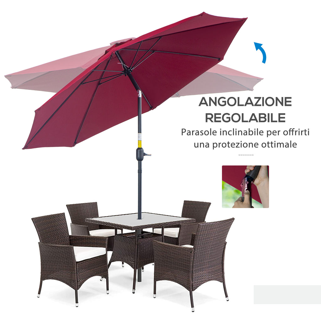 Round and Adjustable Umbrella with Crank, in Polyester, Metal and Fiberglass, Ø265x240 cm, Red and Black