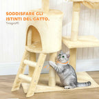 PawHut Cat Tower with House, Perch, Platforms and 4 Hanging Mice, 60x35x134 cm, Beige