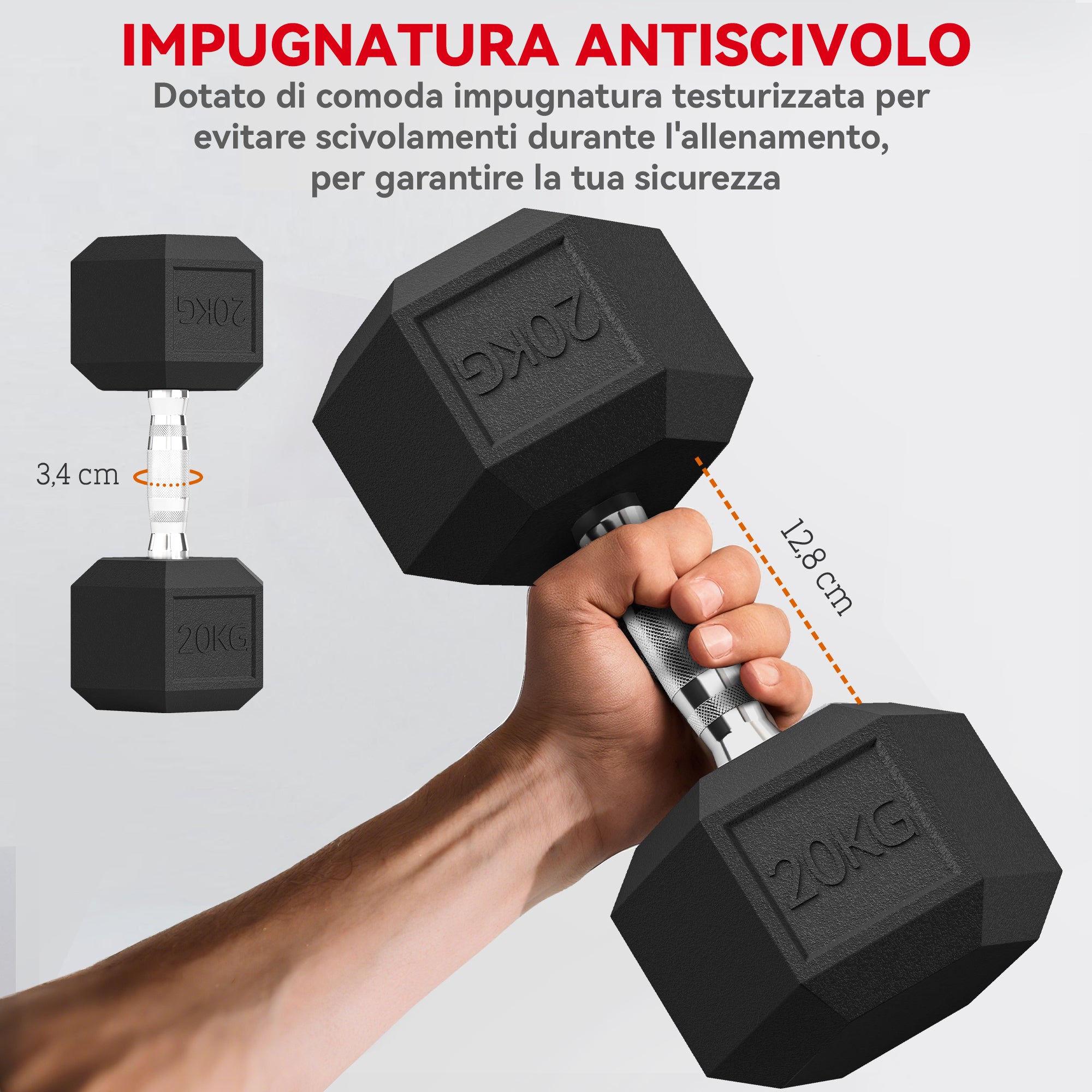 2x20kg Dumbbell Set with Non-Slip Grip, Metal Dumbbells for Home and Gym Fitness Training, Black