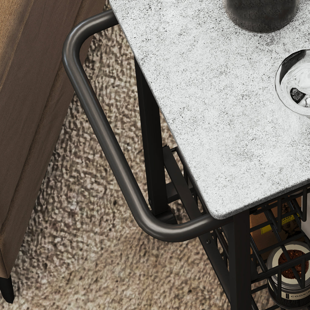 3-Basket Kitchen Trolley with Handle, Steel and Wood, 49.5x31x69 cm, Black and Light Grey