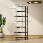 7-Tier Corner Bookcase, Industrial Shelf, Black Wood Effect
