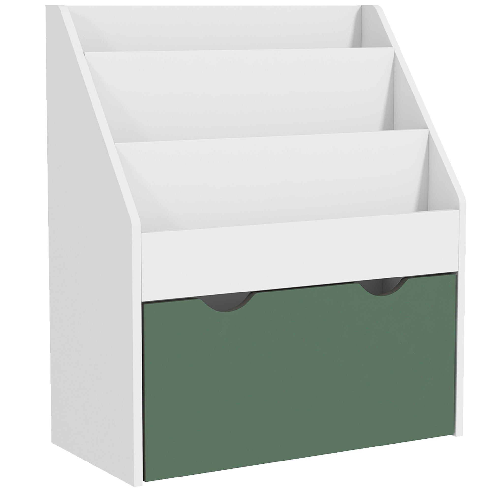 Children's Bookcase for 3-8 Years Old, 3-Tier, with Lower Drawer, MDF, 62.5x30x70 cm, Green