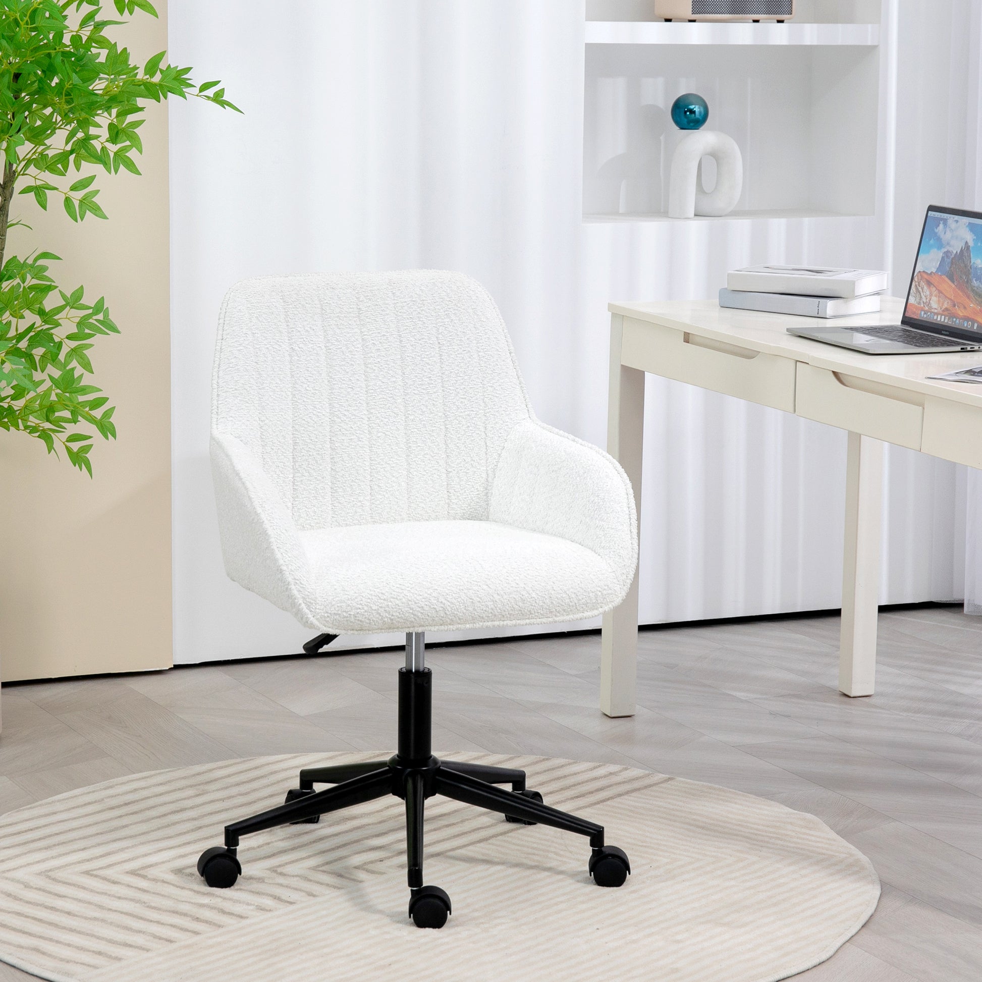 HOMCOM Fabric Office Chair with Adjustable Height, Swivel Seat and Wheels, White - Borgè