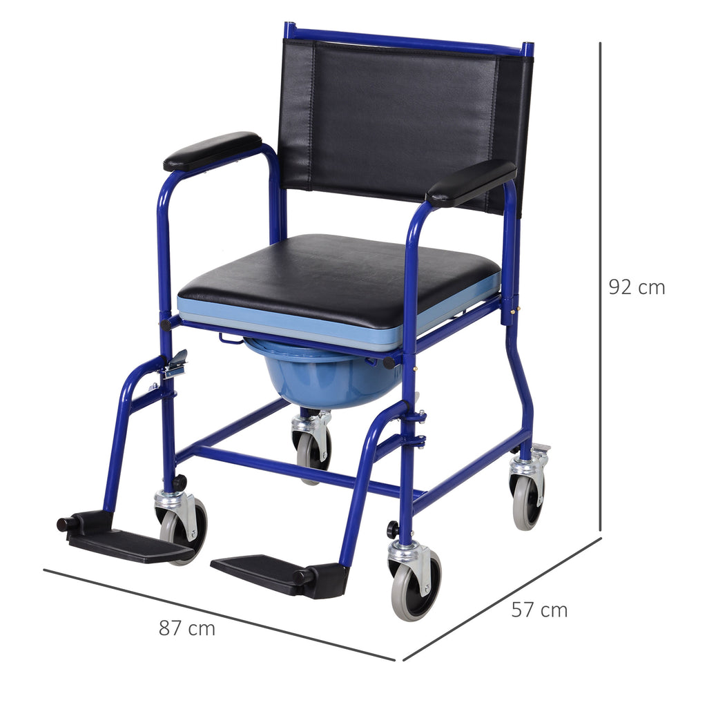 Bathroom Wheelchair with Removable Toilet Seat in Iron Pipe and PVC 87 x 57 x 92cm