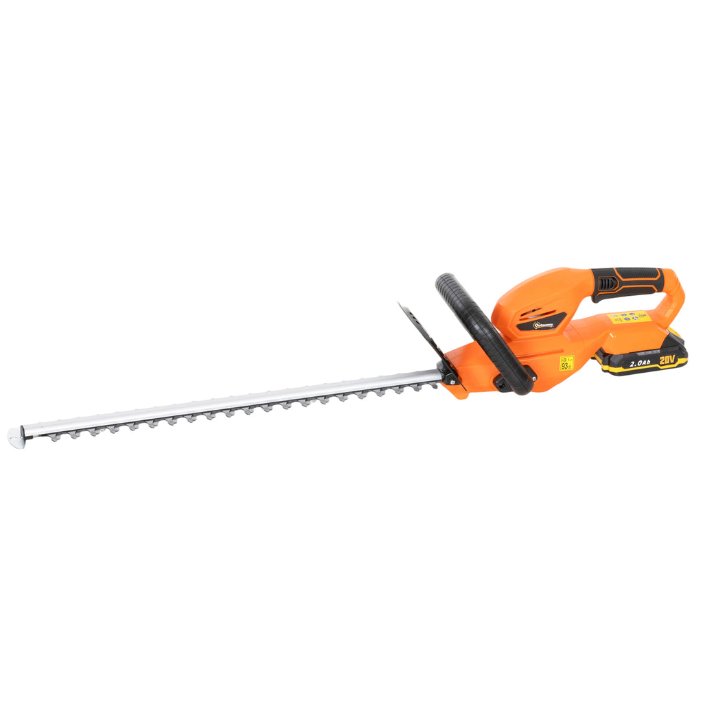 Outsunny 18V Cordless Hedge Trimmer with 2Ah Battery, Charger, 51cm Double Action Blade, Orange