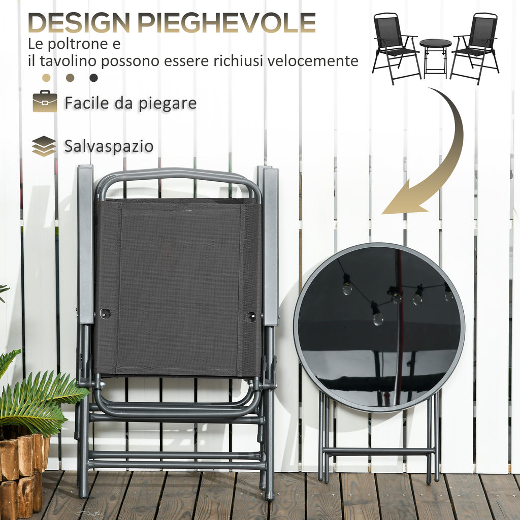 Outsunny 3-Piece Garden Set with 2 Chairs 53.5x64x93 cm and Coffee Table Ø45x50 cm, Metal, Black