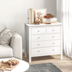 5 Drawer Chest of Drawers for Bedroom and Living Room in White Wood, 79x39.5x80.5 cm