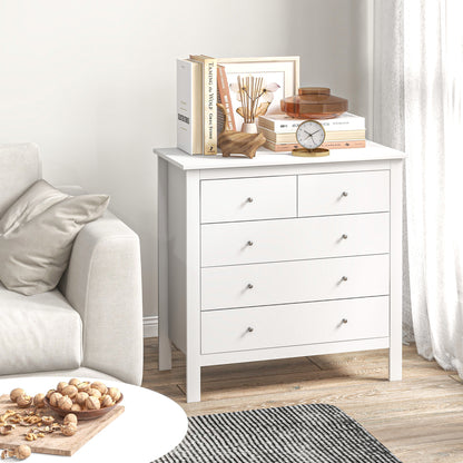 HOMCOM Chest of 5 drawers for bedroom and living room in white wood, 79x39.5x80.5 cm