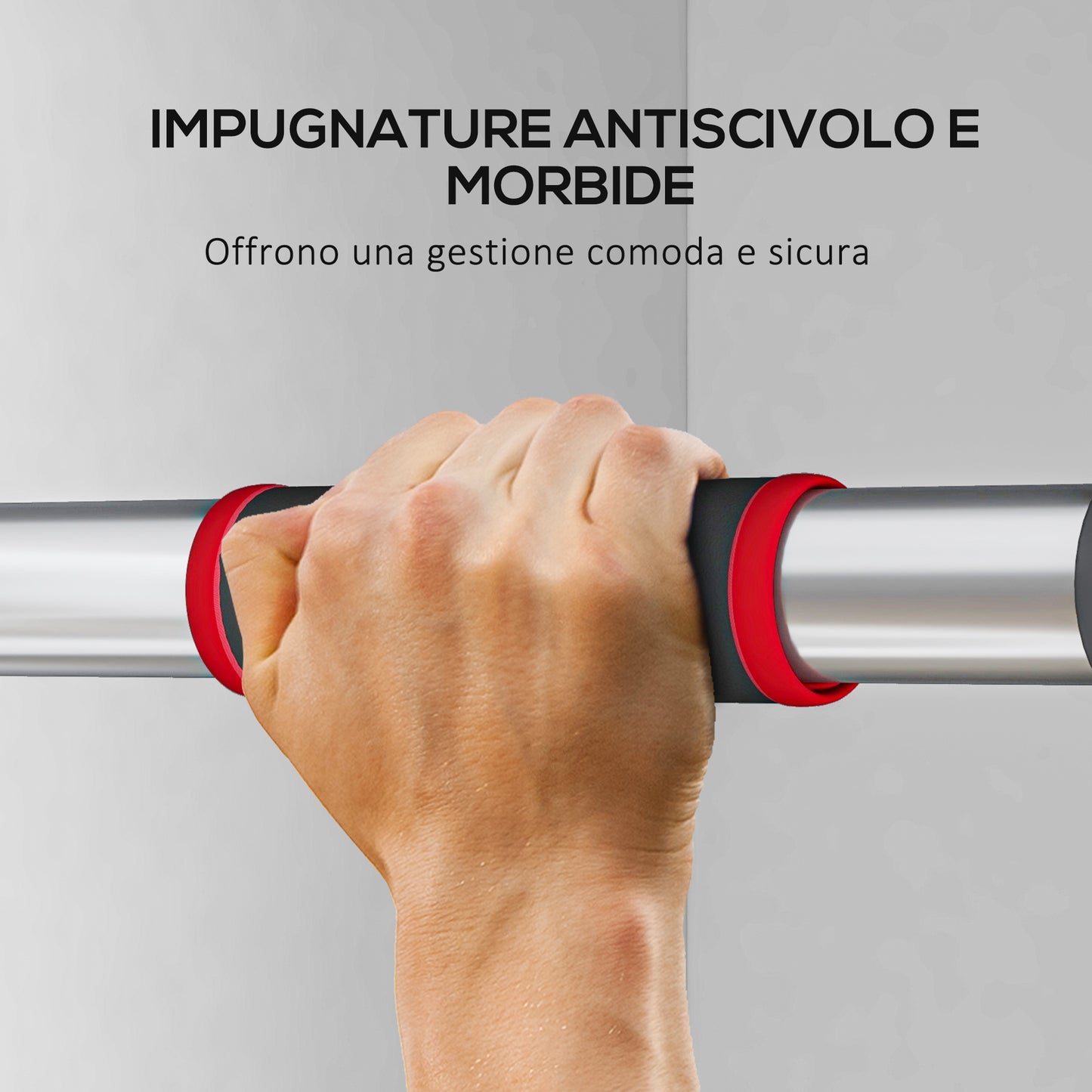 SPORTNOW Adjustable Width Pull-Up Bar with Non-Slip Grips, 75-92x10x7 cm, Red and Black