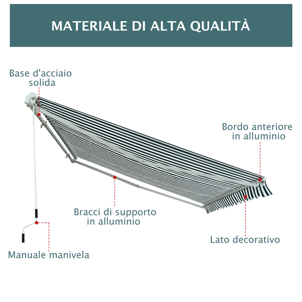 Outdoor Awning with Arms with Crank, Metal and Polyester, 295x250cm Green and White