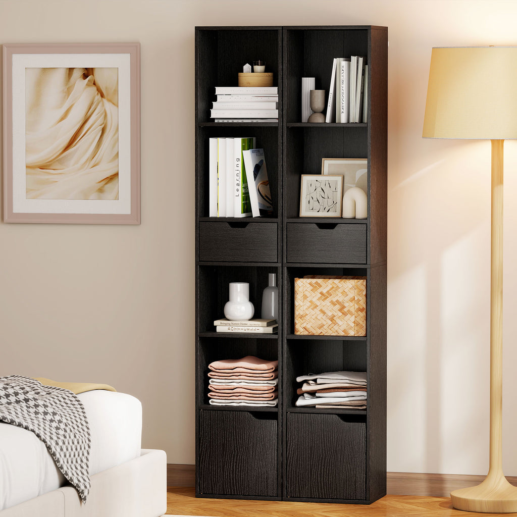HOMCOM 4-Tier Open Bookshelf with Cabinet and Drawer, 30x24x158 cm, Black