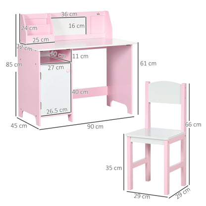 Wooden Table and Chair Set for Children 5+ Years with School Desk 90x45x85 cm and Chair 29x29x66 White and Pink