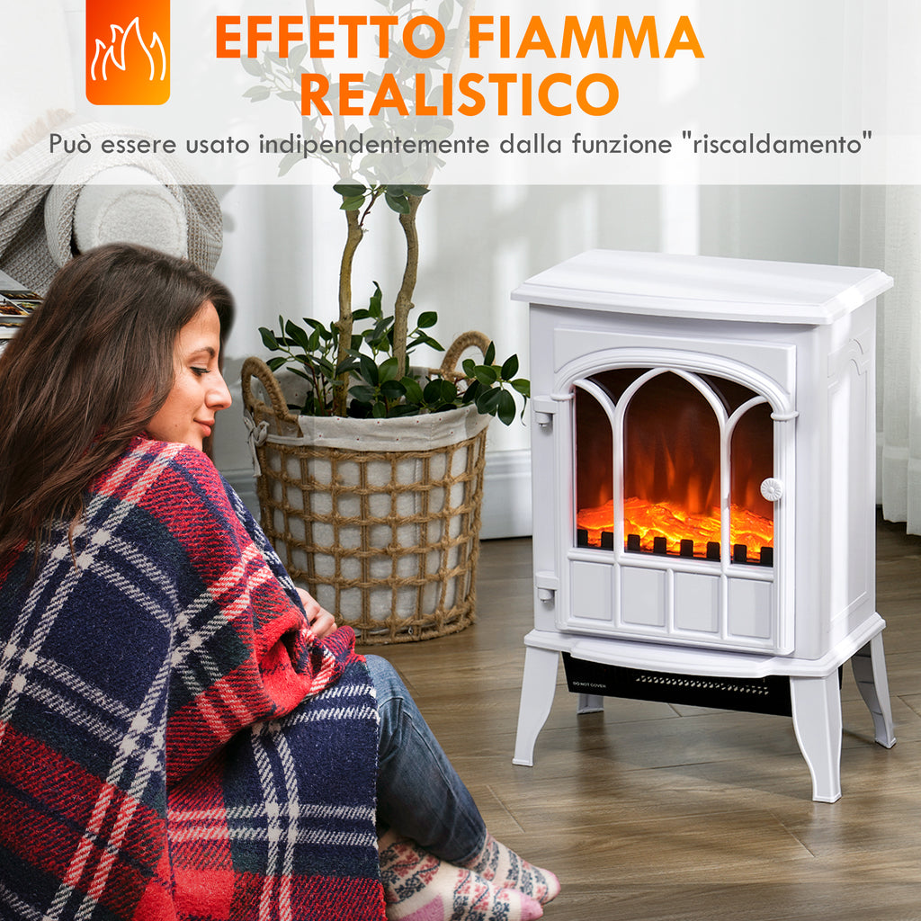 Electric Floor Fireplace, 1000W/2000W Power, Adjustable Flame Effect, 39x23x56.5cm, White
