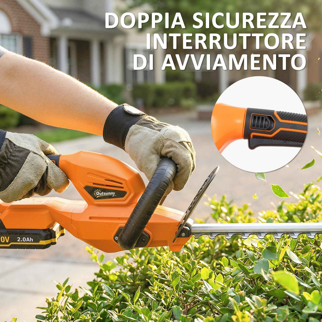 Outsunny 18V Cordless Hedge Trimmer with 2Ah Battery, Charger, 51cm Double Action Blade, Orange