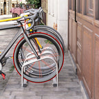 Floor or Wall Mounted Bike Rack, Steel Bike Storage for 3 Bikes, Wheels up to 55 mm, 70.5 x 33 x 27 cm, Silver