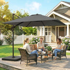 Outsunny 2.4x2.4m Hand Crank Garden Umbrella with Fillable and Rotating Base, Dark Grey