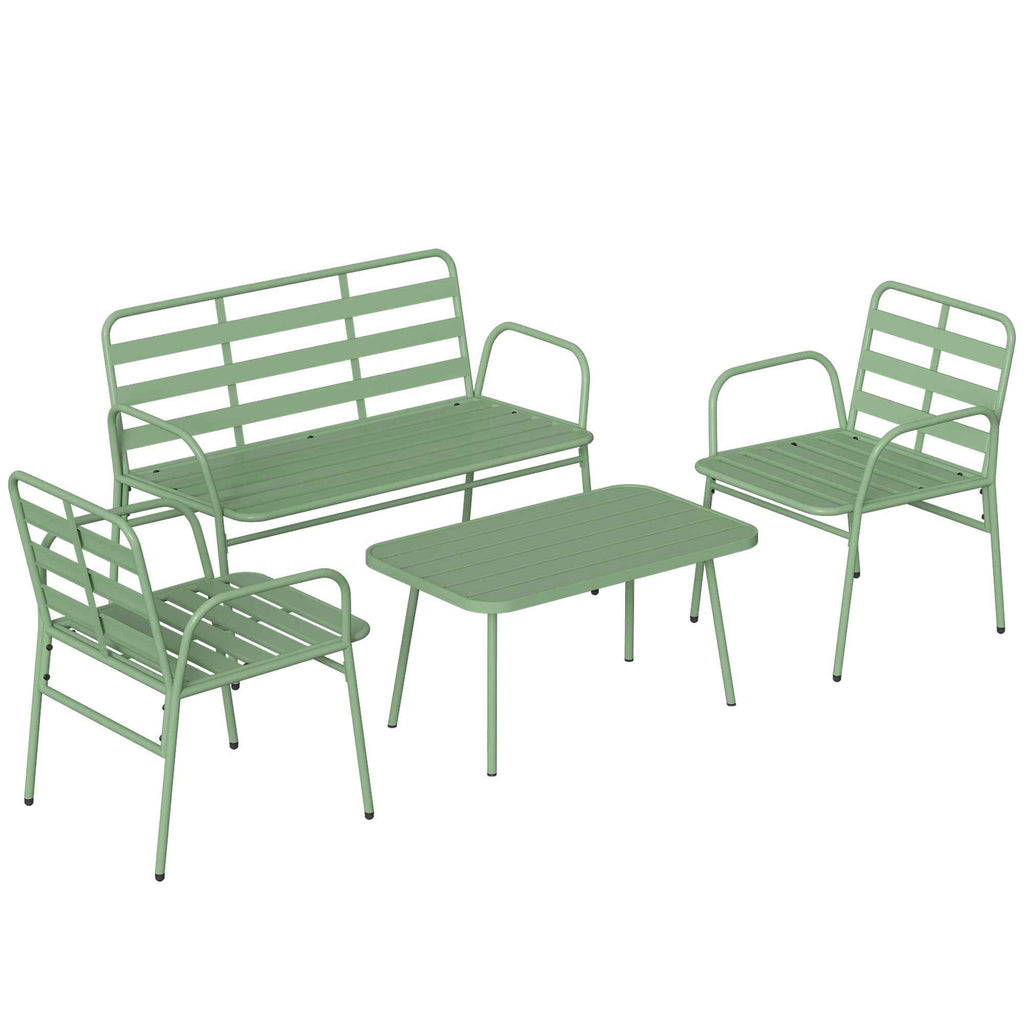 Outsunny 4-Piece Garden Set, Outdoor Metal Sofa with Slats, Green