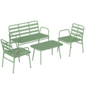 Outsunny 4-Piece Garden Set, Outdoor Metal Sofa with Slats, Green