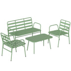 Outsunny 4-Piece Garden Set, Outdoor Metal Sofa with Slats, Green