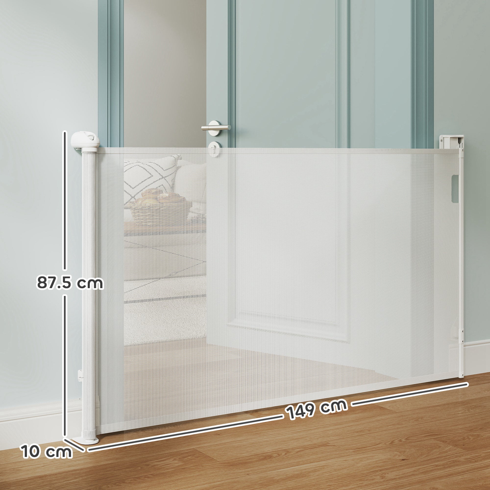 Gate for Small Dogs Extendable 0-144 cm and Retractable with Automatic Lock, White