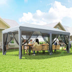 Outsunny 6x3m Folding Garden Gazebo with 6 Mosquito Nets and Button, Steel and Polyester, Grey