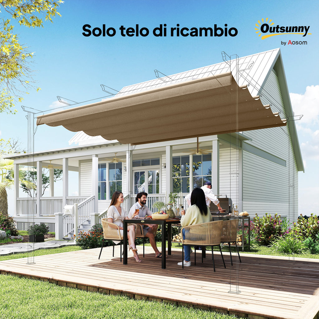 Outsunny Gazebo Pergola Roof with 10 Drainage Holes in Polyester, 350x260 cm, for 4x3m Pergola, Light Brown