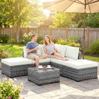 Outsunny 6-Piece Rattan and Steel Garden Furniture Set with Sofa, Coffee Table, and Cushions, Grey