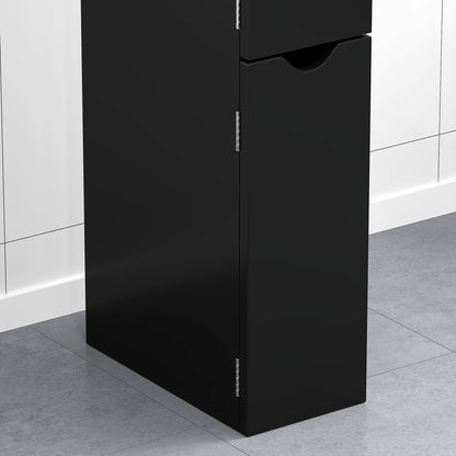 Bathroom Column with 2 Shelves and 2 Cabinets, Space-Saving Tall Cabinet 15.2x29.8x118 cm, Black