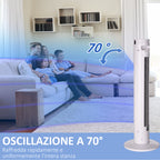 45W Tower Fan with 4 Modes and 3 Speeds with 12h Timer, in ABS and Aluminium, Ø31.5x93 cm, White - Borgè