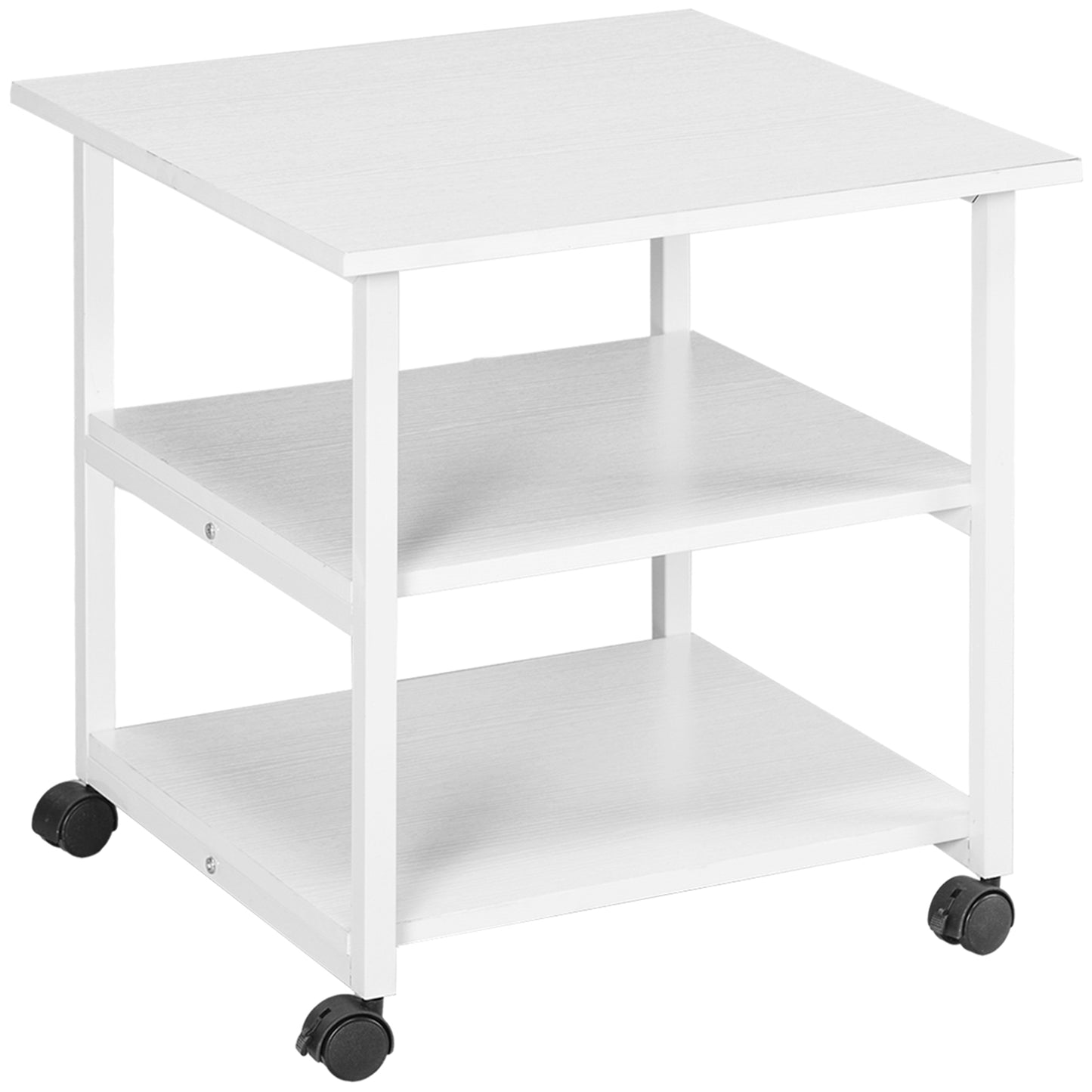 3-Shelf Printer Trolley with 4 Wheels, Wood and Steel, 50x50x52.5cm, White