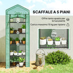 Outsunny 5-Tier Greenhouse with Zip Door, Steel and PE, 69x49x193 cm, Green