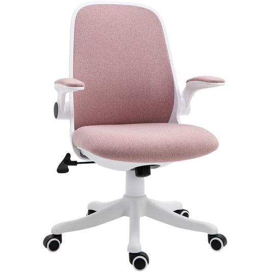 Ergonomic Office Chair with Adjustable Height, in Velvet Effect Fabric, 62.5x60x94-104 cm, White and Pink