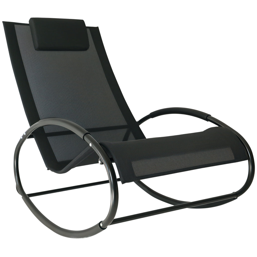 Zero Gravity Garden Lounger, Rocking Chair with Cushion and Breathable Fabric, 105x62x88cm, Black