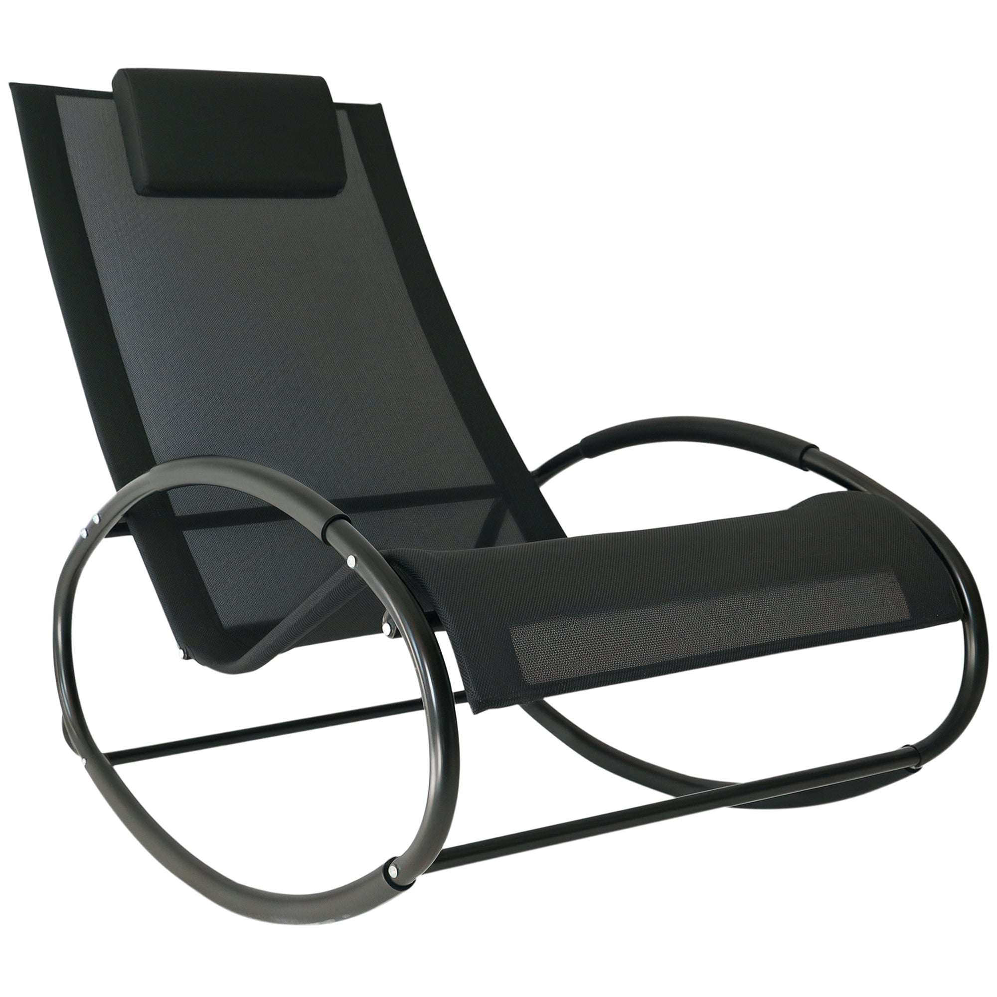 Zero Gravity Garden Lounger, Rocking Chair with Cushion and Breathable Fabric, 105x62x88cm, Black