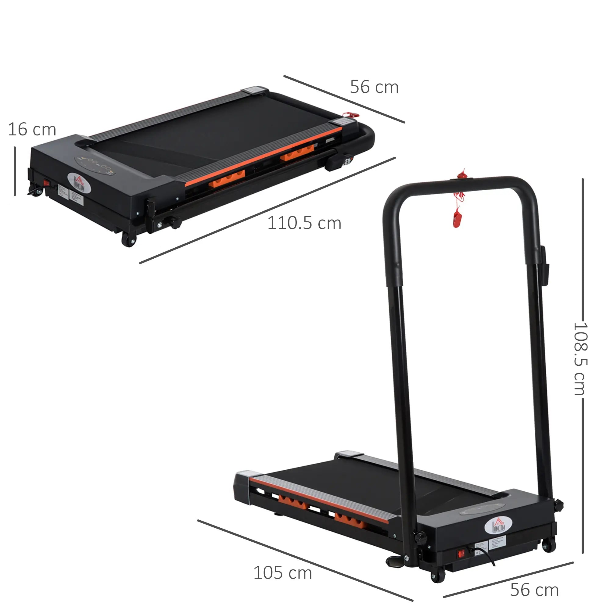 Folding Electric Treadmill with Remote Control and Safety Key, 1-6 km/h, 0.5HP Power, 105x56x108.5cm