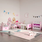 Toy Cabinet with 9 Removable Baskets in Wood and Fabric, 63x30x60 cm, Pink and White