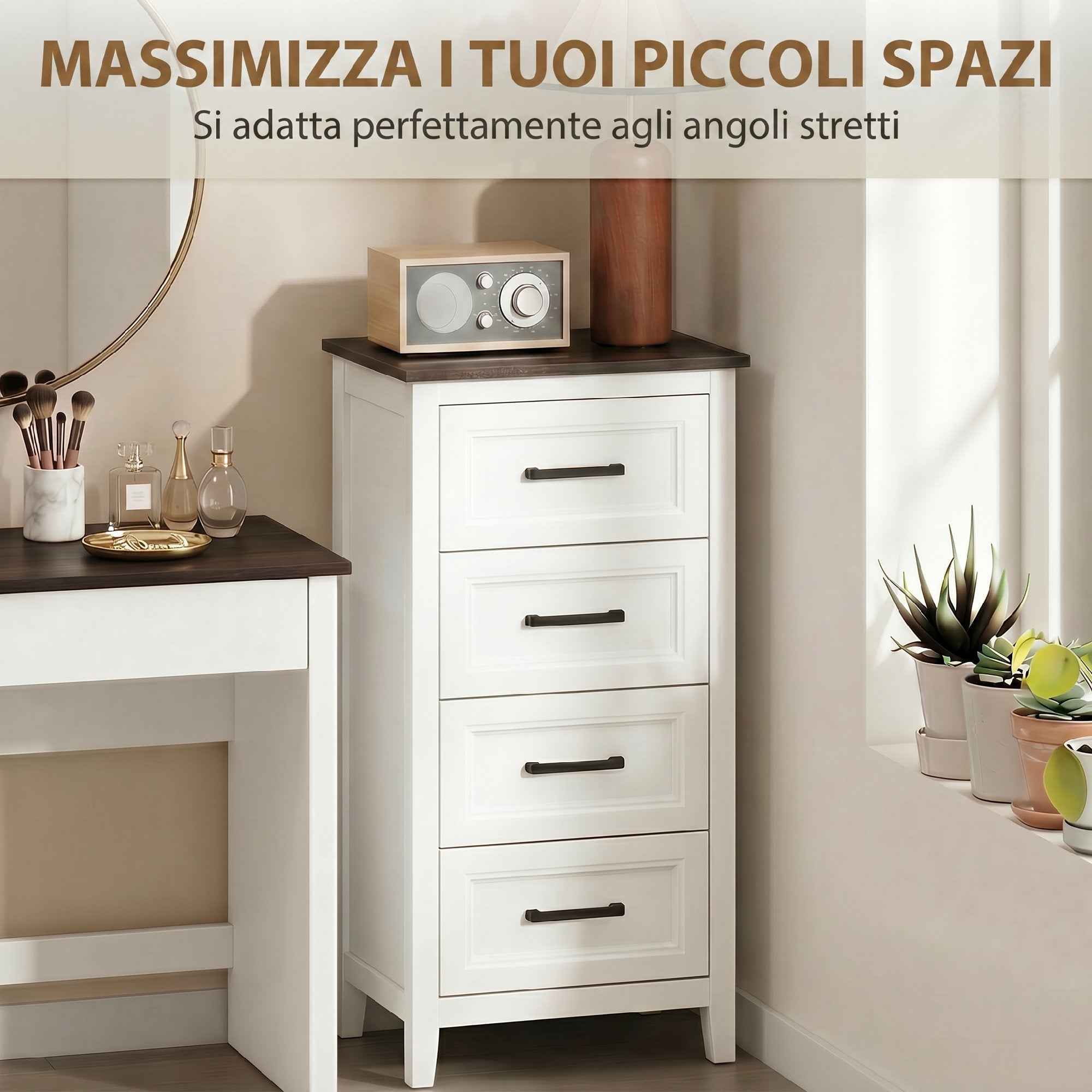 HOMCOM Chest of Drawers with 4 Drawers, Tall Unit for Bedroom and Living Room