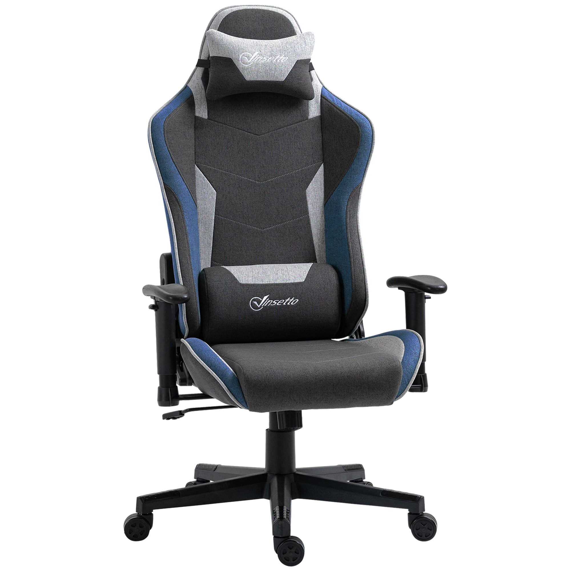 Gaming Chair, 150° Reclining with Rocking Function, in Linen Effect Fabric, 66x53x128-138 cm, Grey