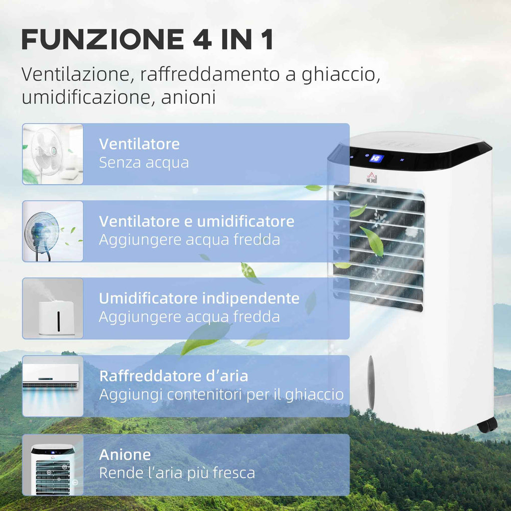 10L 4-in-1 Air Cooler with Humidifier, 8-Hour Timer and Remote Control, 38.2 x 31.6 x 76 cm, ABS, White and Black