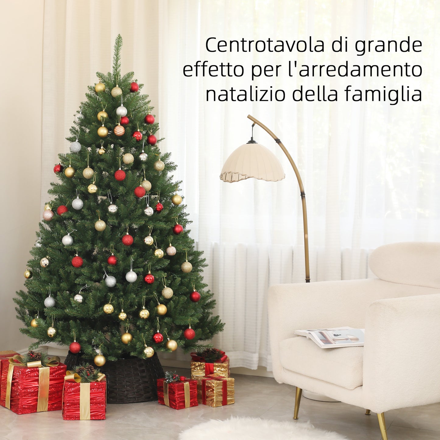 CHRISTMAS TREE - 195cm Artificial Christmas Tree with 1838 Branches with Steel Base for Indoor, Green