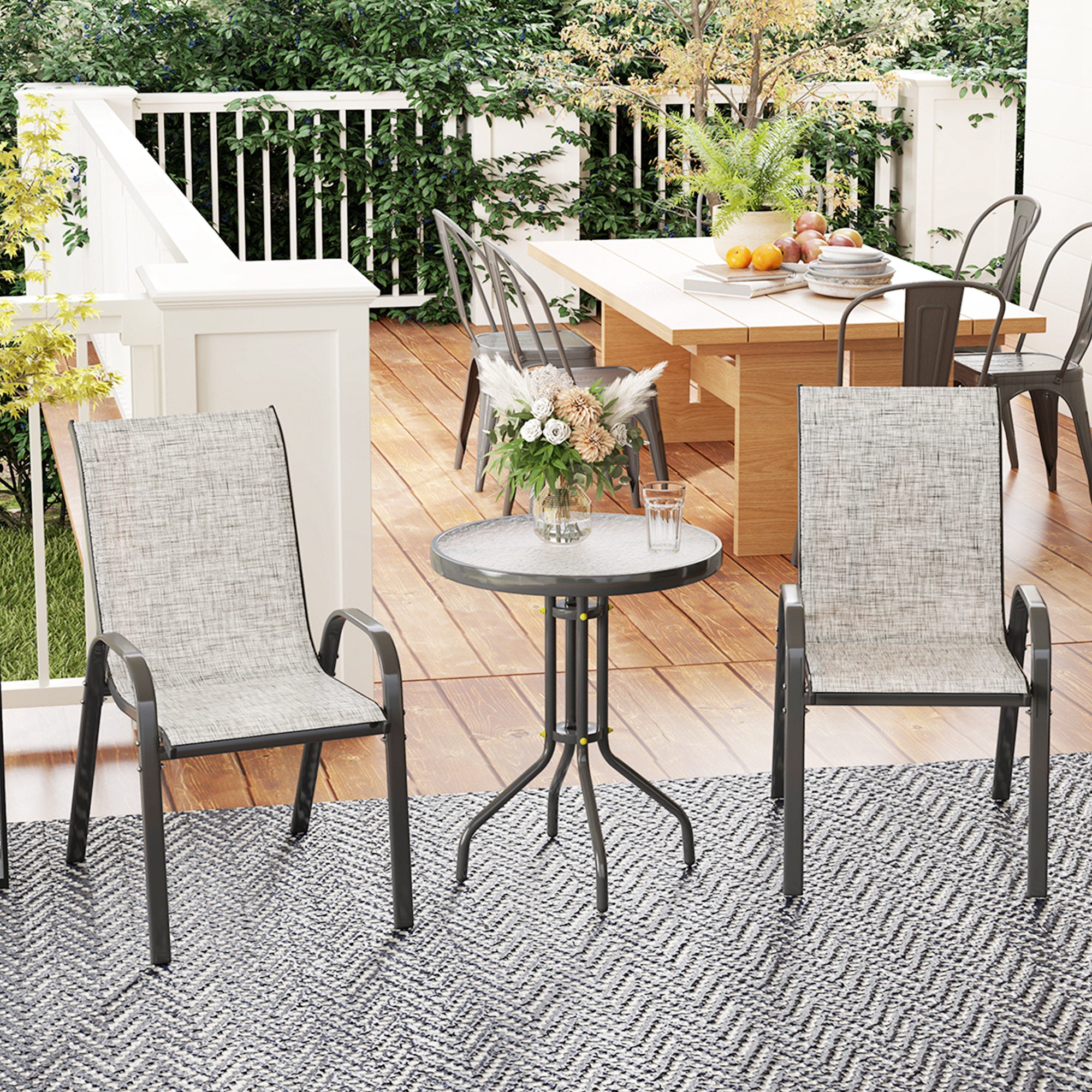 Outsunny 3-Piece Garden Set with 2 Garden Chairs 54x71x93 cm and Round Table Ø60x71 cm in Grey Steel