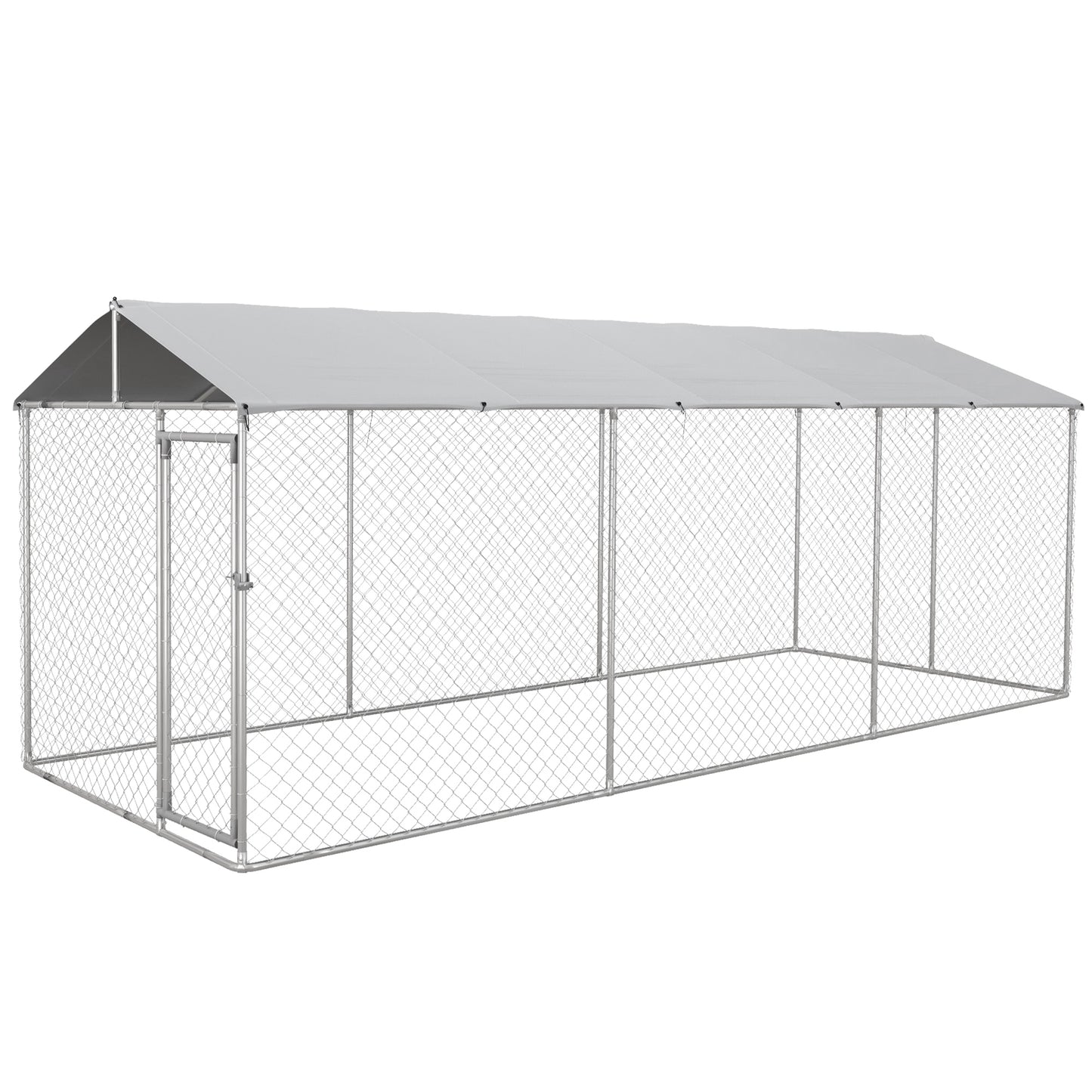 PawHut Outdoor Dog Kennel with Waterproof Roof in Oxford Fabric and Steel, 6x2.3x2.3m, Silver - Borgè