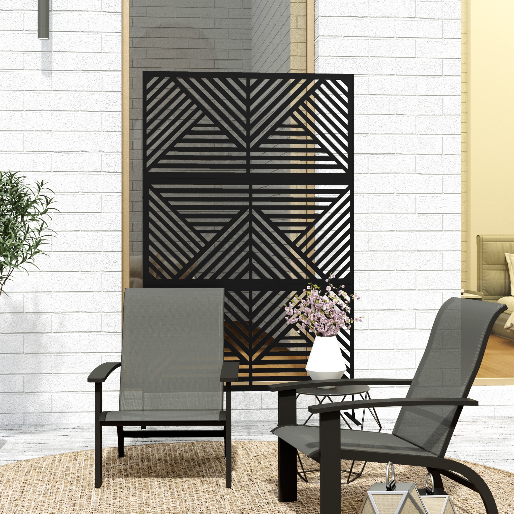 Decorative Outdoor Divider and Trellis for Climbing Plants, 122x45x198 cm, Black