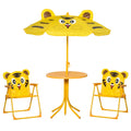 Outsunny 4-Piece Kids Outdoor Set with 2 Chairs, Umbrella, and Round Table, Steel and Yellow Oxford Fabric