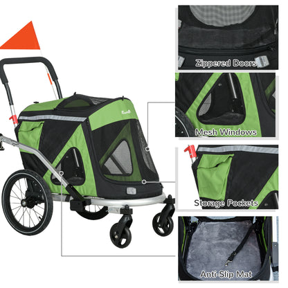 PAWHUT Bike trailer and dog stroller 2 in 1 folding with cathi -fifths and flags, greenery - Borgè