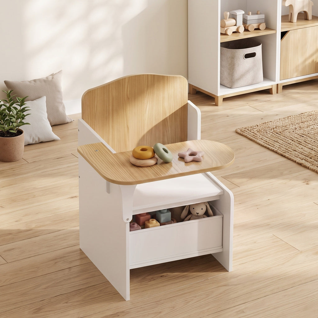 AIYAPLAY Children's Table and Chair Set for 3-5 Years Old in MDF Wood with Heart Patterns, Integrated Storage, White