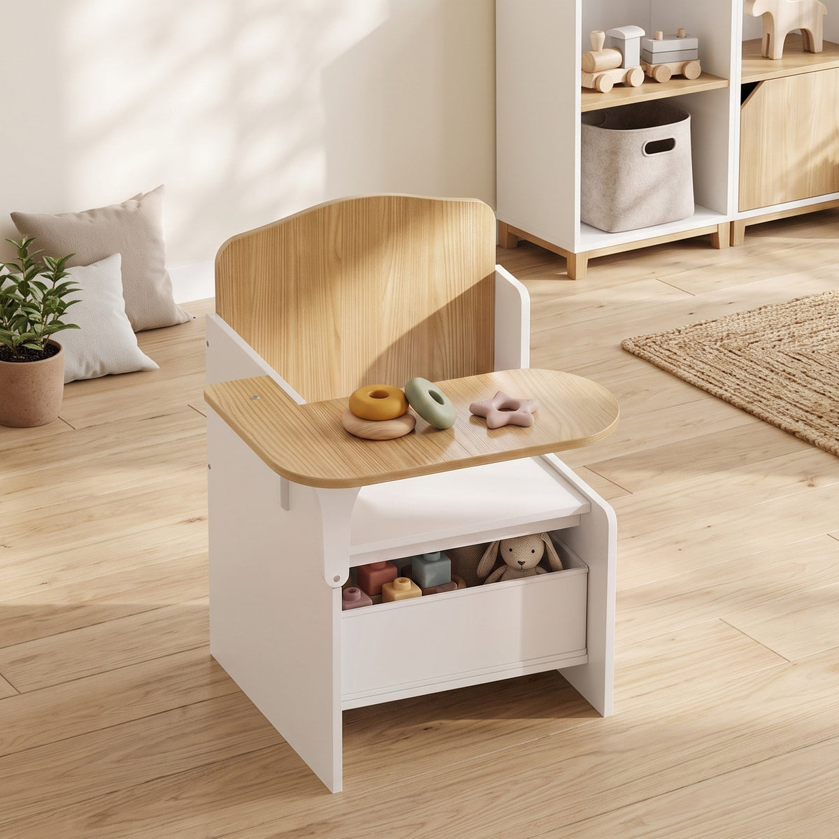 AIYAPLAY Children's Table and Chair Set for 3-5 Years Old in MDF Wood with Heart Patterns, Integrated Storage, White