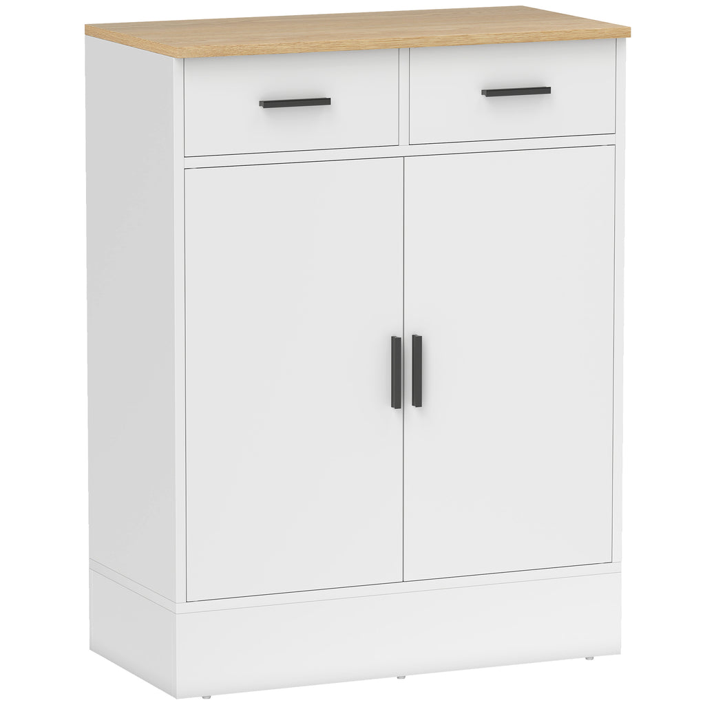 Modern Sideboard with 2 Drawers and 2 Doors, Adjustable Internal Shelf, White and Wood