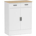 Modern Sideboard with 2 Drawers and 2 Doors, Adjustable Internal Shelf, White and Wood