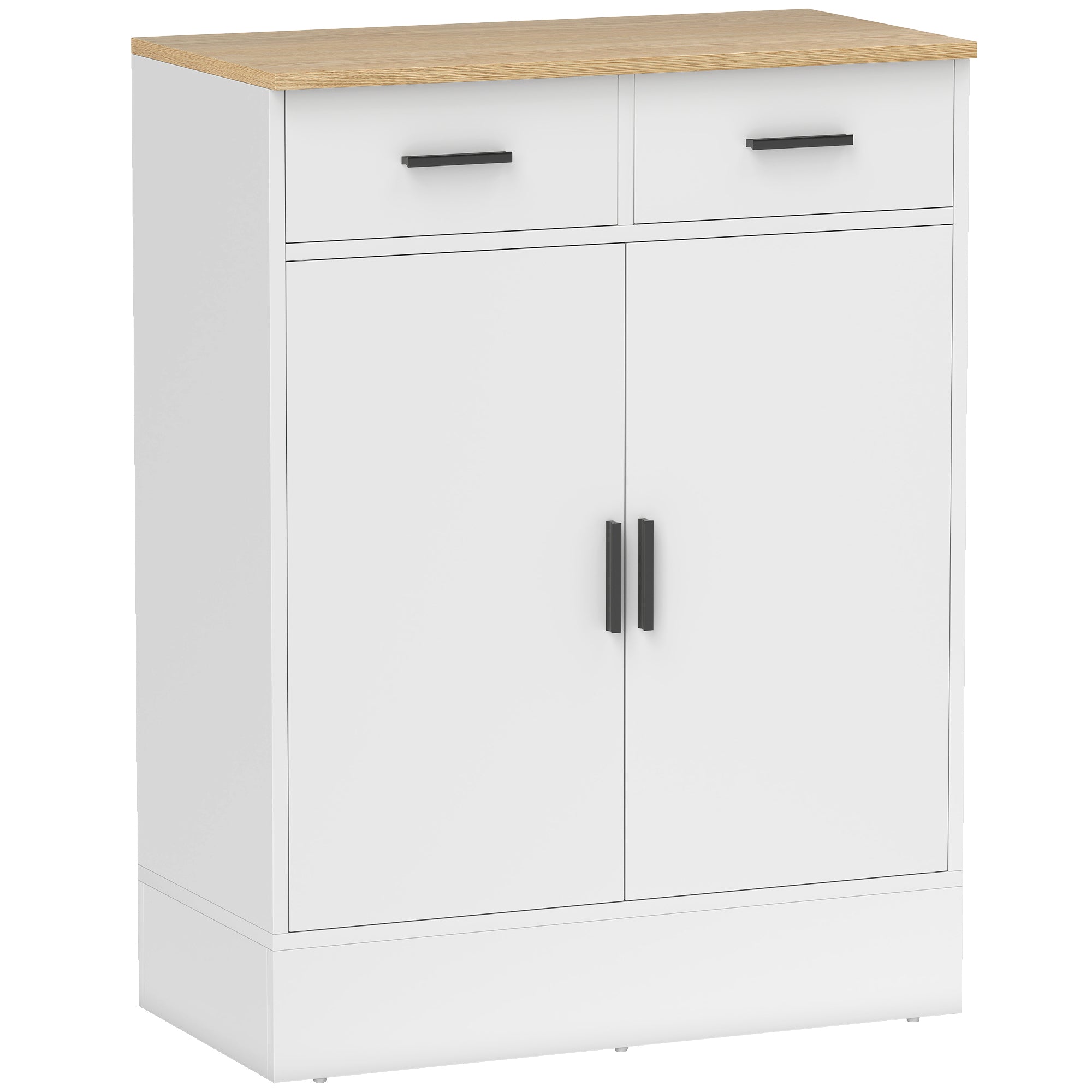 Modern Sideboard with 2 Drawers and 2 Doors, Adjustable Internal Shelf, White and Wood